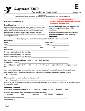 YMCA Employment Application Form