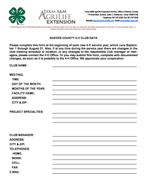 Texas 4-H Club Registration Form