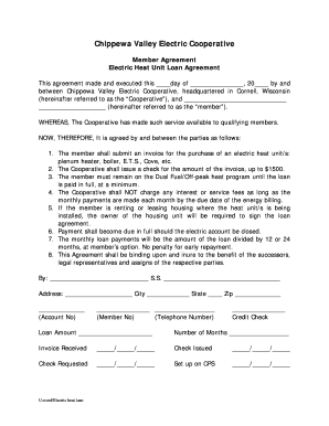 Agreement letter for borrowing money - Loan for Electric Heat - Chippewa Valley Electric Cooperative