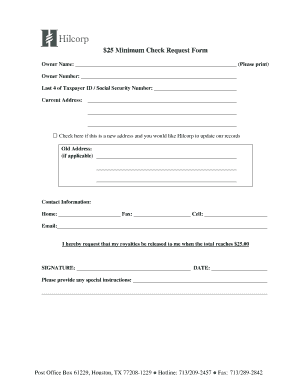 Hilcorp $25 Minimum Check Request Form