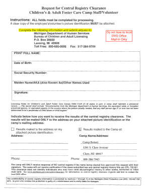 Michigan Central Registry Clearance Request