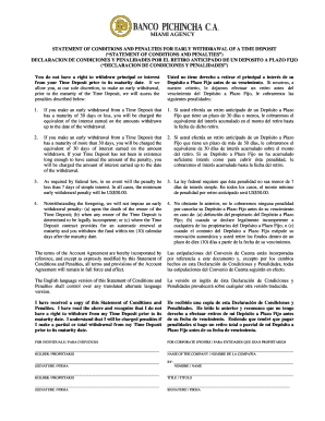 Early Withdrawal Penalty Statement for Time Deposit
