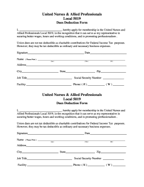 United Nurses & Allied Professionals Dues Deduction Form
