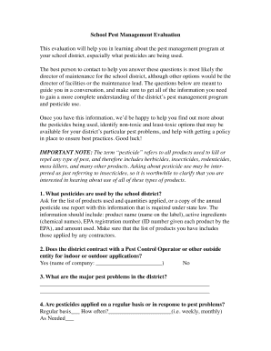 School Pest Management Evaluation Form