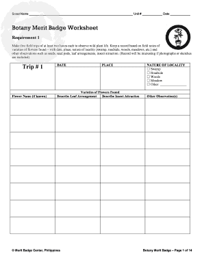 Botany Merit Badge Worksheet