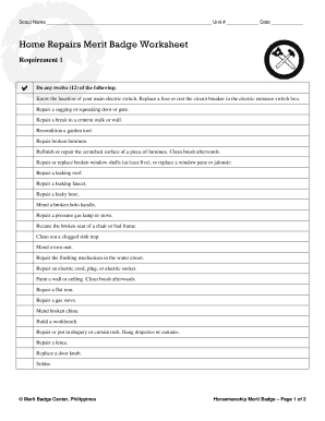 Home Repair Merit Badge Worksheet - Fill Online, Printable, Fillable, Blank  | pdfFiller