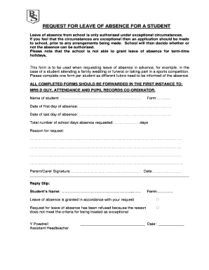 Application for leave in school for going out of station - Request for leave of absence for a student - Beaumont School