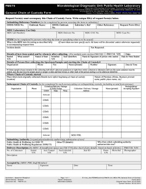 Microbiological Diagnostic Unit Chain of Custody Form