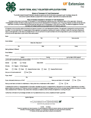 Tennessee 4-H Short-Term Adult Volunteer Application Form