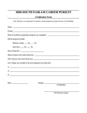 4-H Career Pursuit Certification Form