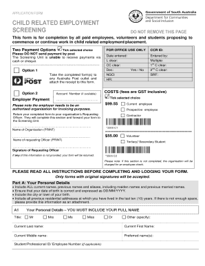 Child Related Employment Screening Application Form