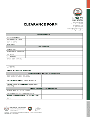 Student Clearance Form