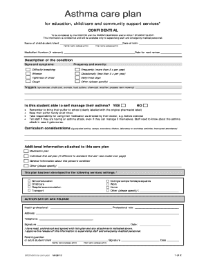 Asthma Care Plan for Education and Childcare