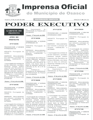 Imprensa Oficial do Municpio de Osasco OSASCO, 27 DE JULHO DE 2006 DISTRIBUIO GRATUITA EDIO N 489 ANO IX PODER EXECUTIVO GABINETE DO PREFEITO ATOS DO PREFEITO AP N 263/06 PROCESSO ADM - iomo osasco sp gov
