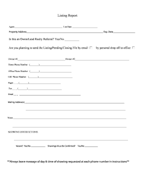 Real Estate Listing Report Form