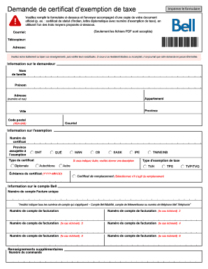 Demande de certificat d'exemption de taxe