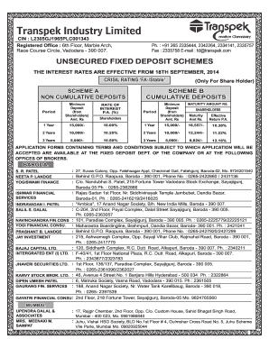 Transpek Industry Fixed Deposit Application Form