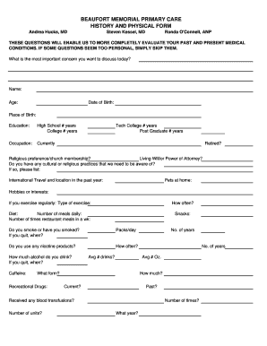 Beaufort Memorial Primary Care History and Physical Form