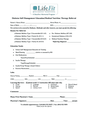 Diabetes Self-Management Education Referral Form