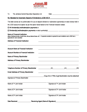 Jamaica Dividend Deposit Mandate
