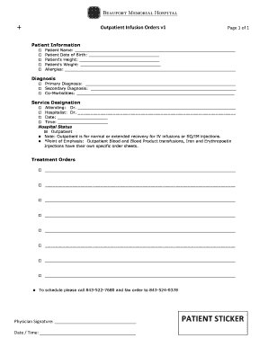 Outpatient Infusion Orders Form