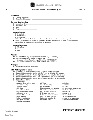 Posterior Lumbar Decompression Post-Op Care Plan