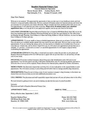 Beaufort Memorial Primary Care Welcome Letter