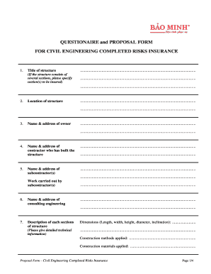 Civil Engineering Completed Risks Insurance Proposal Form