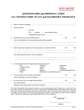 Contractors' Plant and Machinery Insurance Proposal Form