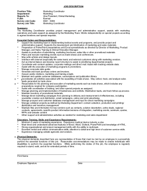 Sample of a job description - JOB DESCRIPTION Position Title Marketing Coordinator