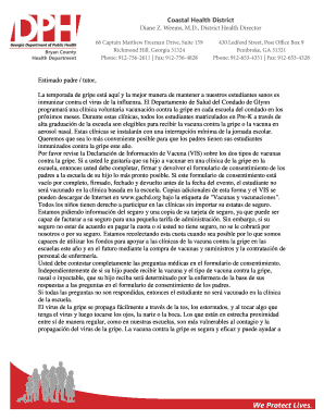 Formulario de Consentimiento para Vacunación contra la Influenza en las Escuelas