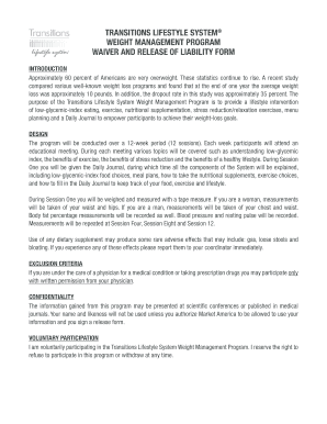 Transitions Lifestyle System Weight Management Waiver