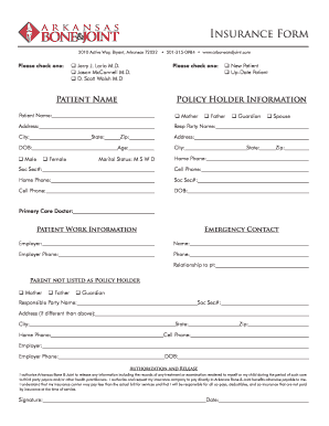 Arkansas Bone & Joint Patient Intake Form