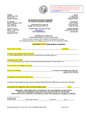 North Carolina CME Submission Form