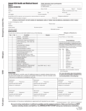 Annual BSA Health and Medical Record