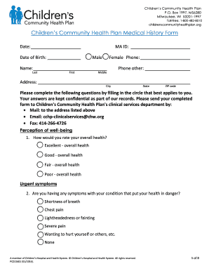 Children's Community Health Plan Medical History Form