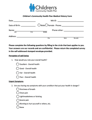 Children's Community Health Plan Medical History Form
