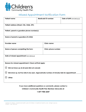Missed Appointment Notification Form