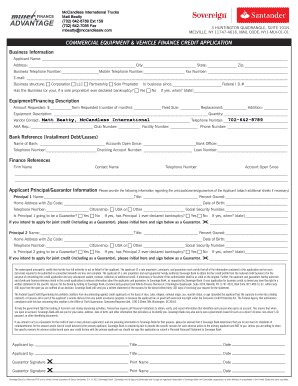 Commercial Equipment and Vehicle Finance Credit Application