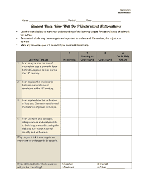 Student Self-Assessment on Nationalism