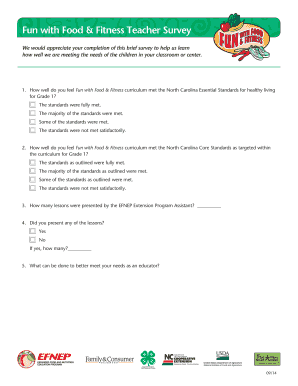 Fun with Food & Fitness Teacher Survey