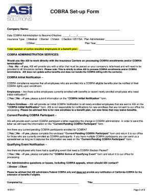 COBRA Administration Setup Form