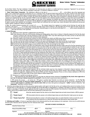 Motor Vehicle Pay Day Addendum