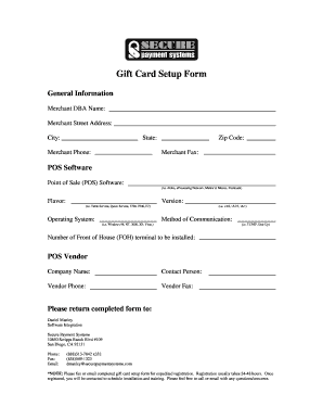Gift Card Setup Form