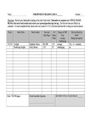 Independent Reading Log