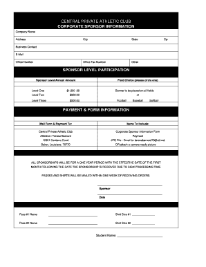 Corporate Sponsorship Form - Central Private School - centralprivate