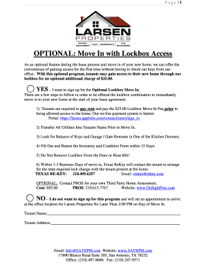 Optional Lockbox Move In Agreement