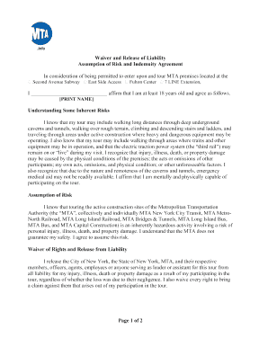 MTA Tour Indemnification Agreement