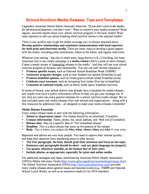 School Nutrition Media Release Template