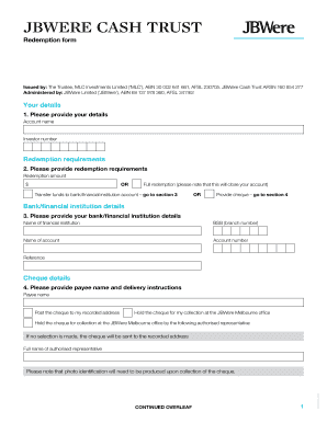 JBWere Cash Trust Redemption Form
